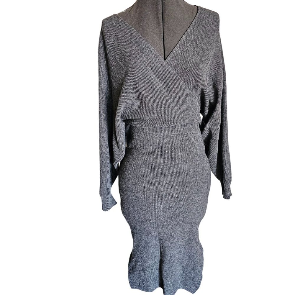 Petal&pup crossover knit‎ dress Midi doleman sleeve medium gray